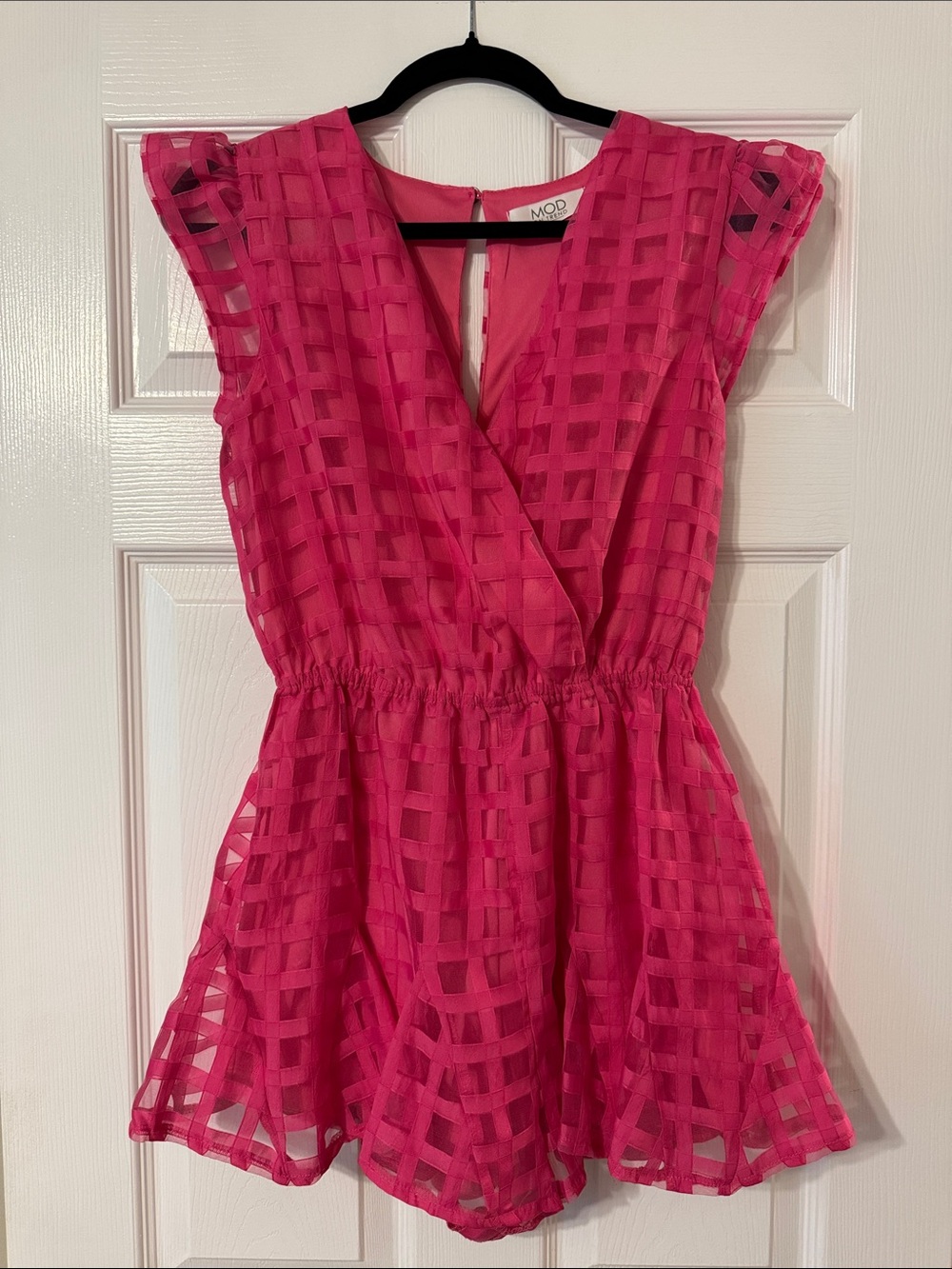MOD Pink Lattice Romper - Sleeveless V-Neck Jumpsuit